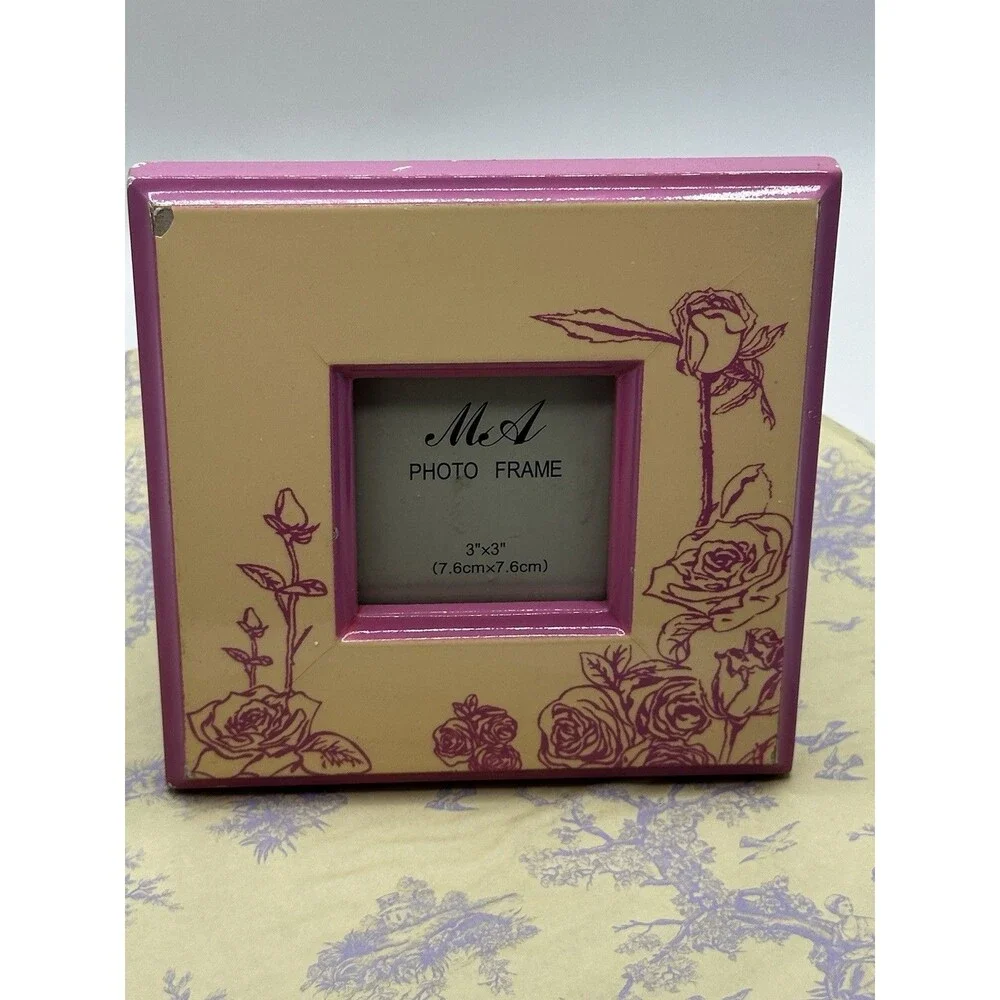 Vintage Romantic 3X3  Photo Frame Pink Rose Wood Shabby Chic Cottagecore